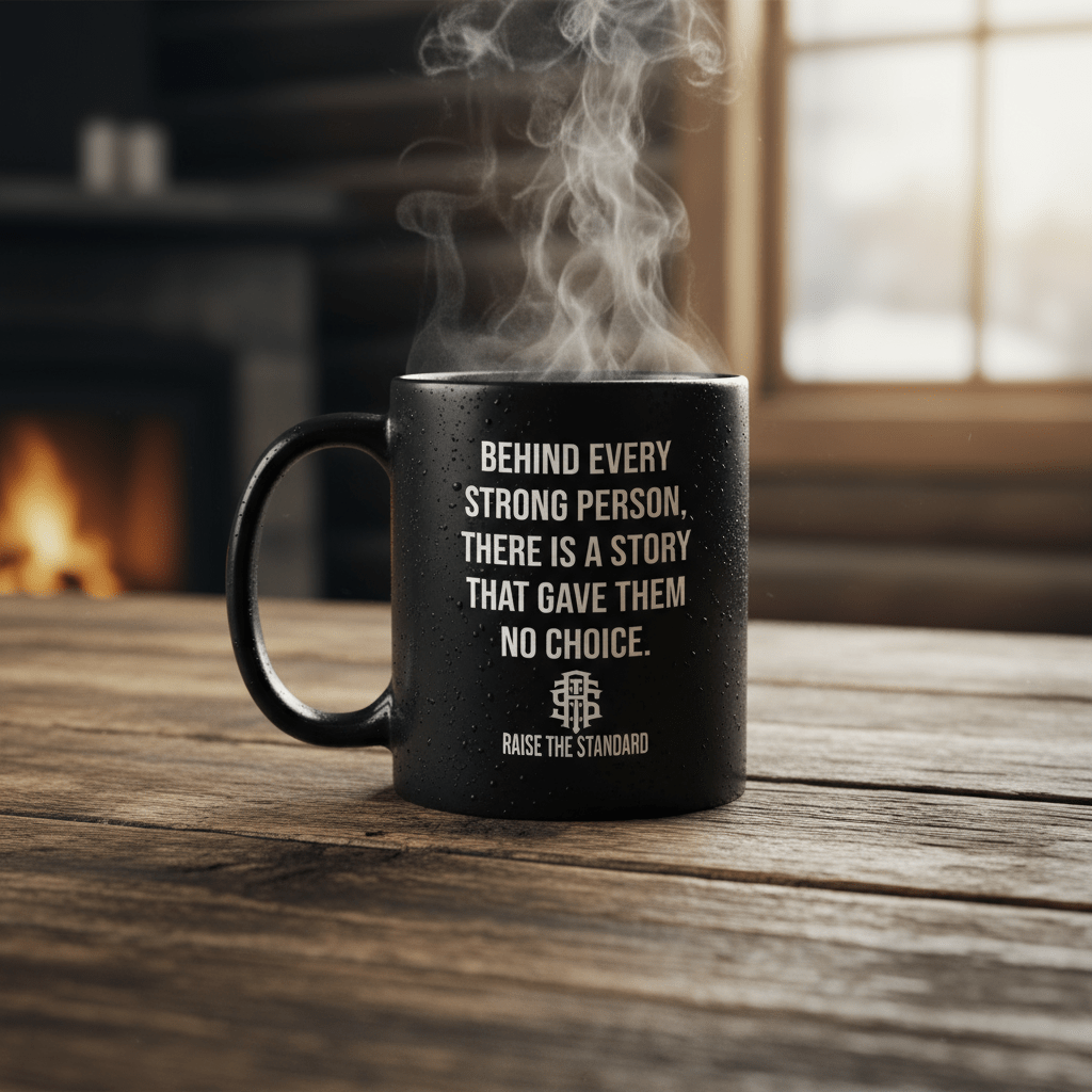 Behind Every Strong Person Black Glossy Mug - Raise The Standard Apparel