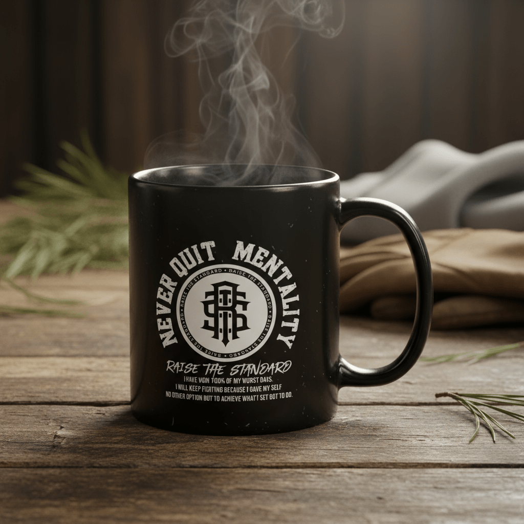 Never Quit Mentality Glossy Mug - Raise The Standard Apparel